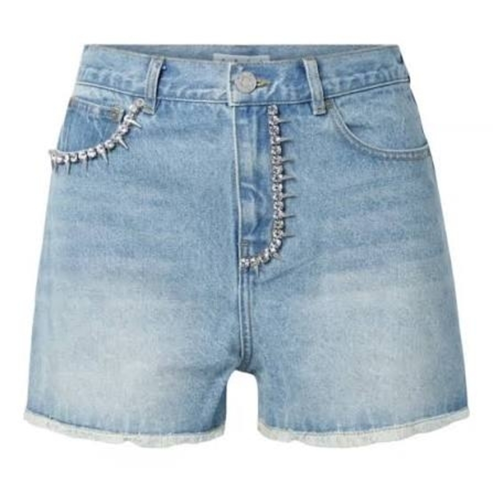 AREA Light Blue Jean Shorts with Sparkling Accents